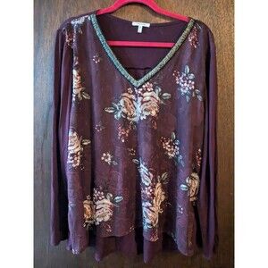 Maurices XXL Floral Beaded V-Neck Top